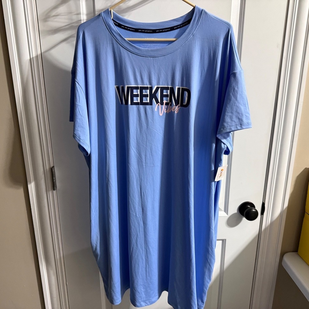 Joyspun Sleep Shirt Women 2X-3X Blue Weekend Vibes Graphic Nightgown NWT